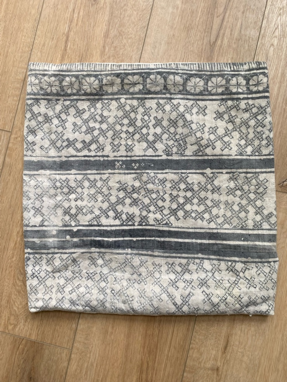 Handmade Printed Grey and Beige Vintage Fabric Pillow Cover